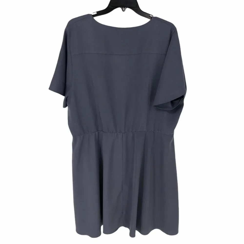 Loralette Dusty Blue Fit and Flare Surplice Dress - Picture 2 of 7